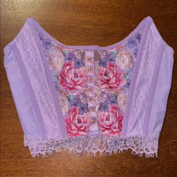 Victoria's Secret Dream Angel Lavender Floral Lace Bustier Sz Small EUC - Picture 6 of 16